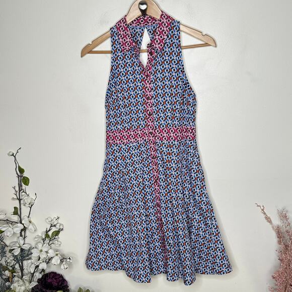 ANTHROPOLOGIE x MAEVE Buckley Geometric Shirt Mini Dress Blue Pink Sz 2 {K17} - Picture 3 of 6